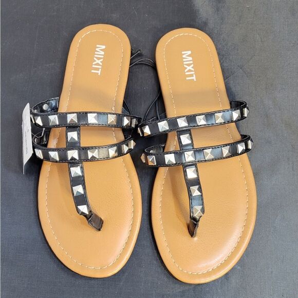 BRAND NEW MIXIT 3-STRAPS THONG WOMEN"S STUDDED DETAILING ROUND TOE  SAND… - Picture 6 of 15